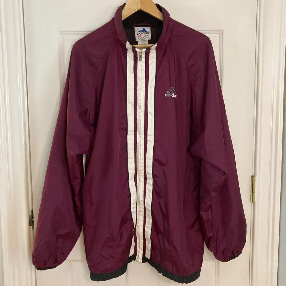 Vintage Adidas Nylon Three Stripe Full Zip Windbreaker Size Large